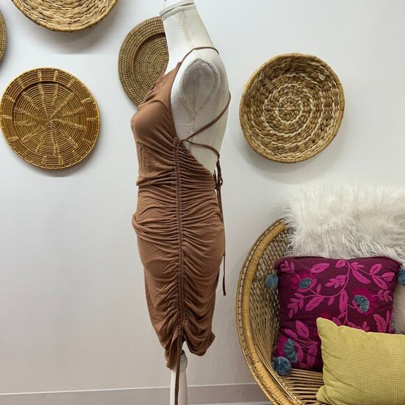 Revolve Majorelle Neutral Brown Strappy Stretch Cinched Janice Mini Dress Large - Picture 4 of 7